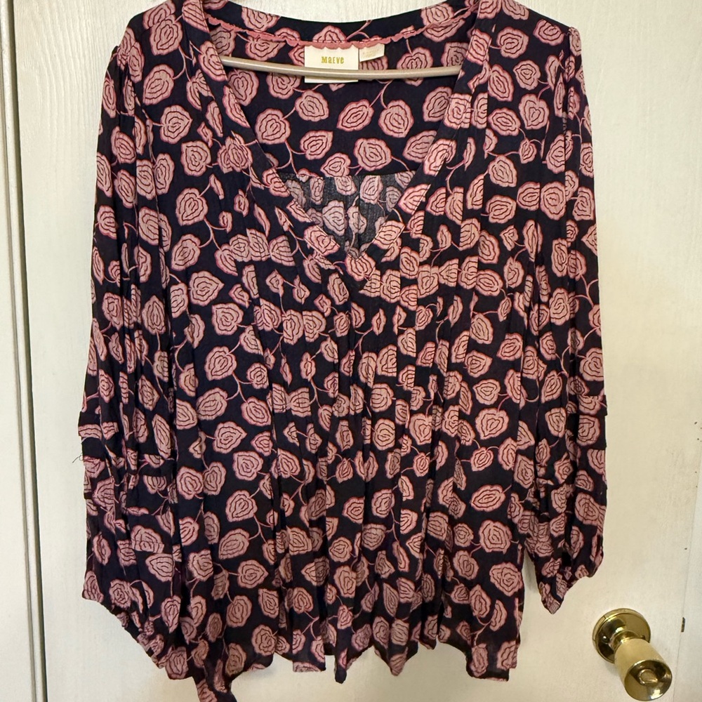 Anthropologie Maeve Floral Blouse in Pink and Navy